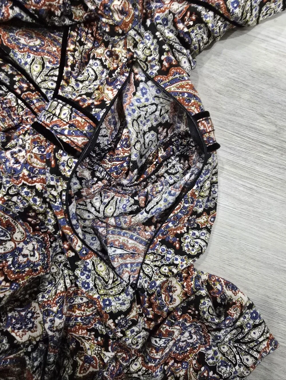 American Eagle Boho Paisley Velvet-Trim Mini Dress Bell Sleeves Size M